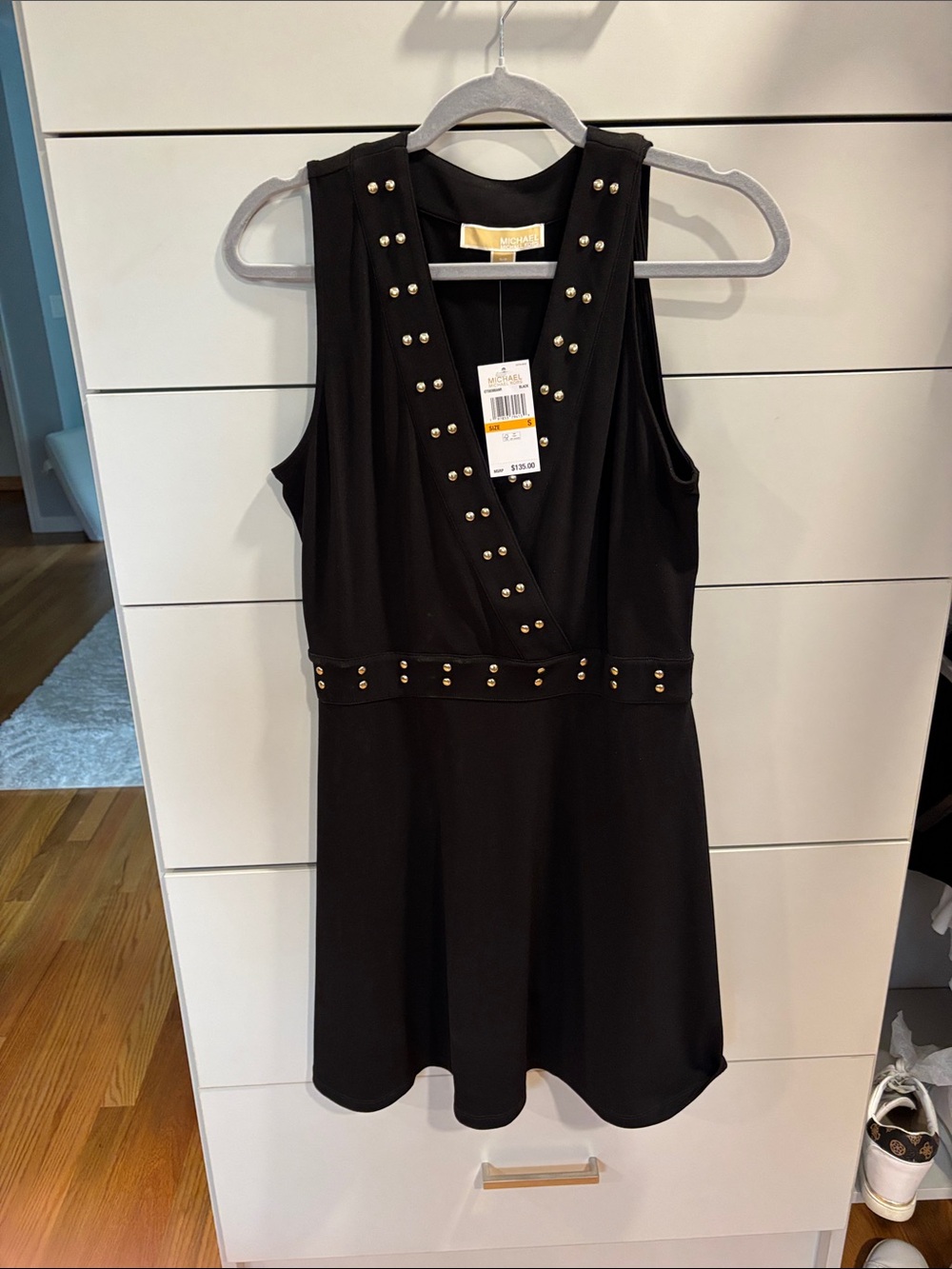 Michael Kors Black V-Neck Dress with Gold Studs